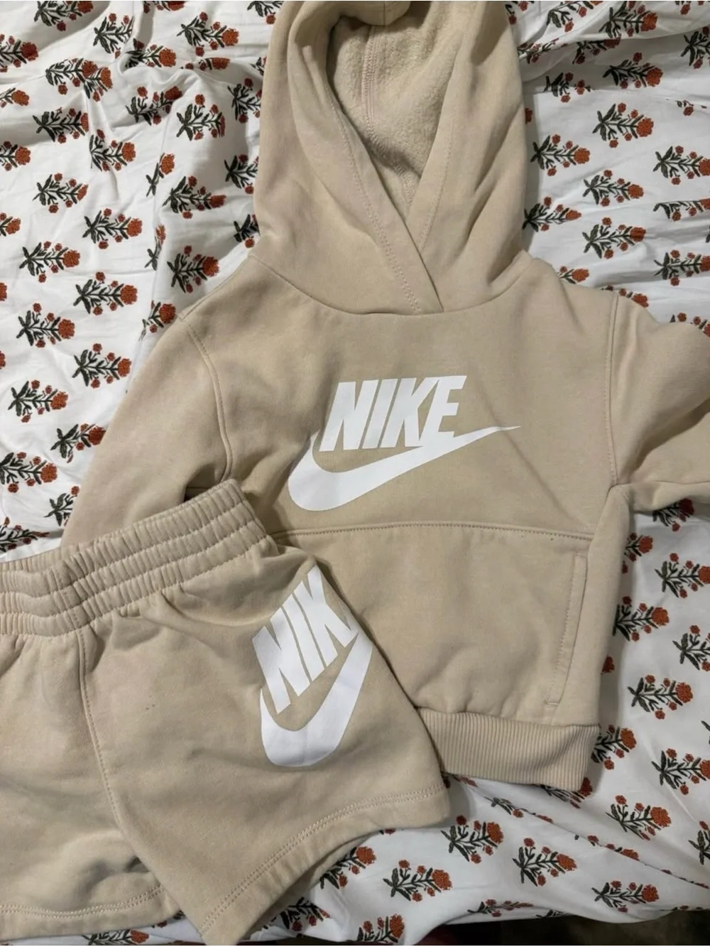 Nike Beige Kids Logo Hoodie & Shorts